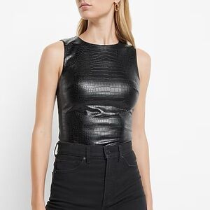 Brown Express Body Contour Croc Faux Leather Bodysuit